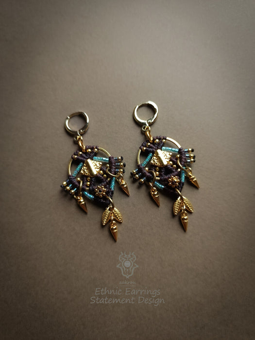 New festival beaded macrame earrings, Tribal chic dangle earrings