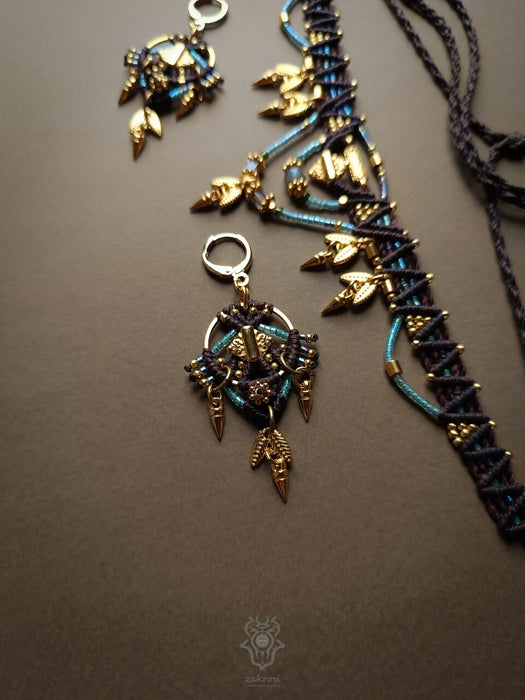 New festival beaded macrame earrings, Tribal chic dangle earrings