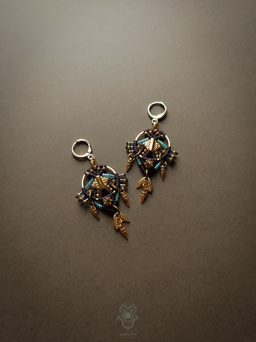 estival beaded macrame earrings, Tribal chic dangle earrings