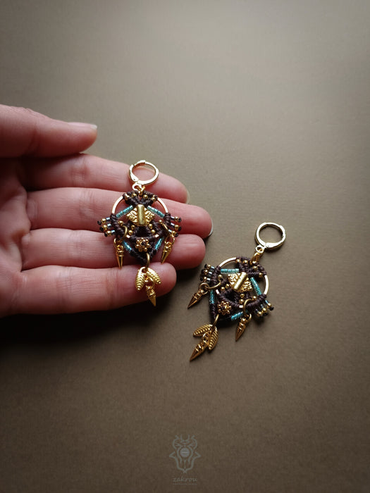 New festival beaded macrame earrings, Tribal chic dangle earrings