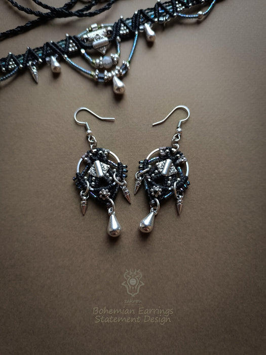 New bohemian macrame earrings with drops, Elegant earrings native style