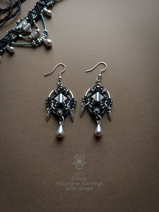 Bohemian macrame earrings with drops, Elegant earrings native style