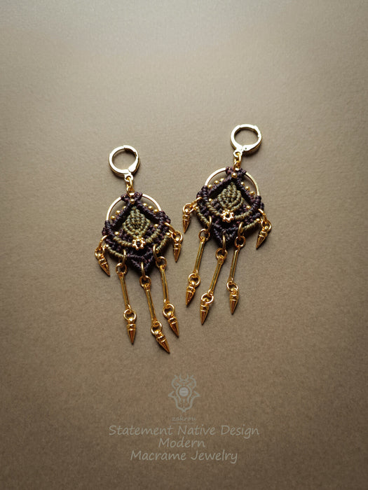 Boho hippie macrame earrings, Festival earrings, Modern macrame art