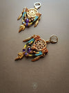 Bohemian macrame earrings with Amethyst & Tiger's eye pearls, Dreamcatcher earrings