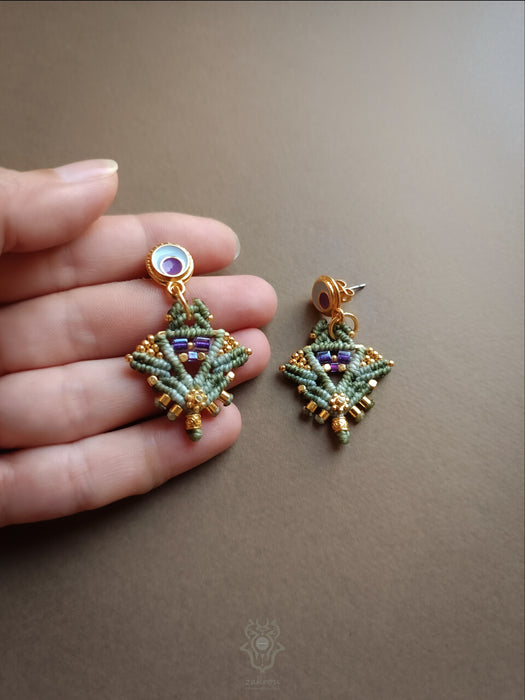Macrame tribal earrings, Stud earrings with enamel