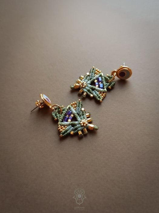 Macrame tribal earrings, Stud earrings with enamel