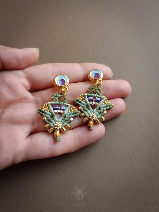 Macrame tribal earrings, Stud earrings with enamel