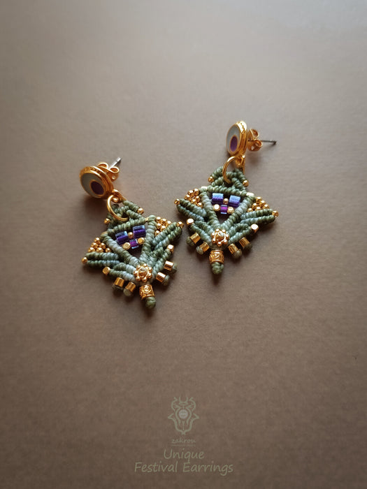 Macrame tribal earrings, Stud earrings with enamel