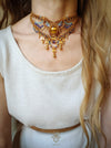 Tiger's eye macrame choker necklace with gold beads & drops, Beaded micromacrame jewelry