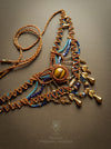 Tiger's eye macrame choker necklace with gold beads & drops, Beaded micromacrame jewelry