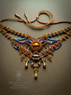 Tiger's eye macrame choker necklace with gold beads & drops, Beaded micromacrame jewelry