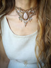 Rose Quartz macrame choker necklace with silver adornments, Bohemian jewelry