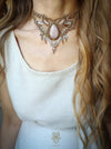 Rose Quartz macrame choker necklace with silver adornments, Bohemian jewelry