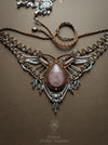 Rose Quartz macrame choker necklace with silver adornments, Bohemian jewelry