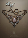Rose Quartz macrame choker necklace with silver adornments, Bohemian jewelry
