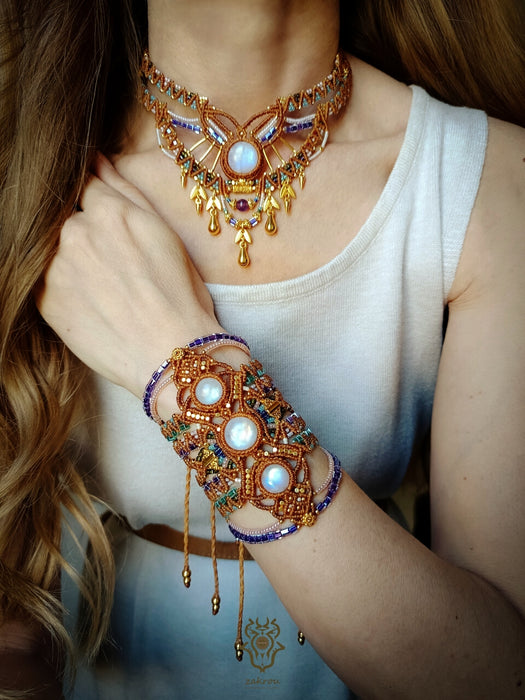 Macrame tribal necklace with Moonstone, Elegant party necklace native style