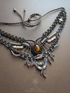 Tiger's eye macrame necklace with cultured pearls, Bohemian choker