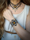 Tiger's eye macrame necklace with cultured pearls, Bohemian choker