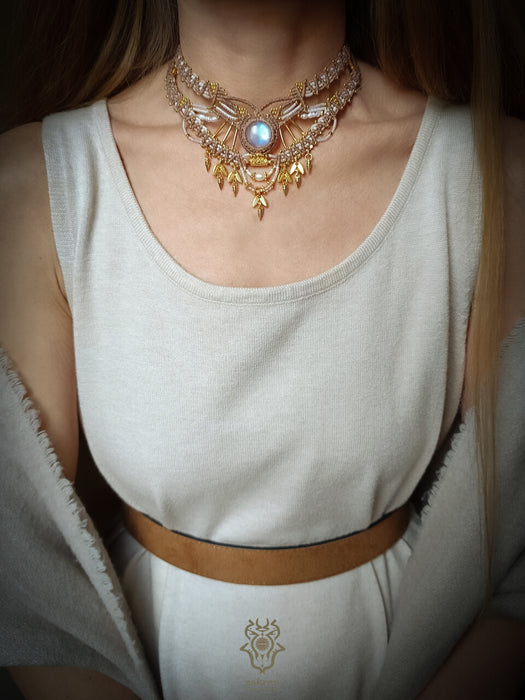 Bohemian chic macrame necklace, Moonstone party-choker necklace