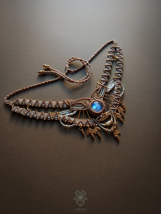 Bohemian chic macrame necklace, Moonstone party-choker necklace
