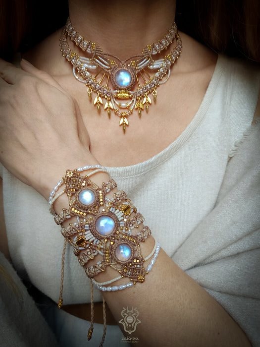Bohemian chic macrame necklace, Moonstone party-choker necklace
