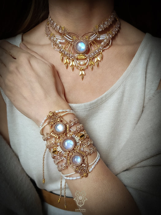 Bohemian chic macrame necklace, Moonstone party-choker necklace