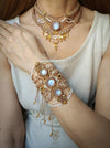 New bohemian chic macrame jewelry set with Moonstone stones, cultured pearls & charms