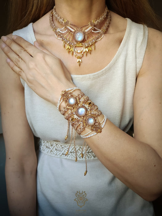 Boho chic macrame necklace, Moonstone festival choker necklace
