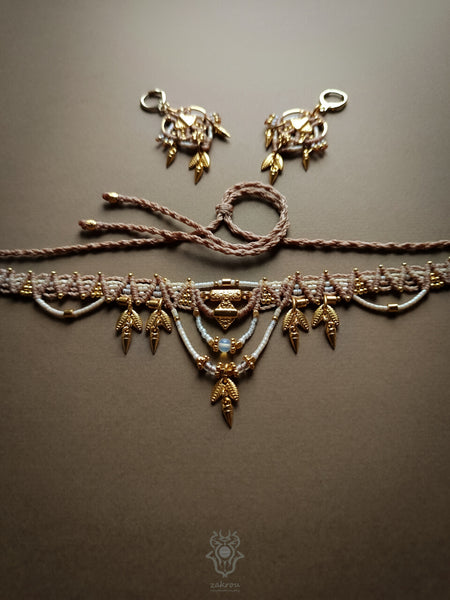 Small macrame choker necklace, Festival tribal choker