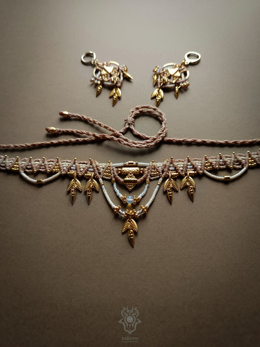 Small macrame choker necklace, Festival tribal choker