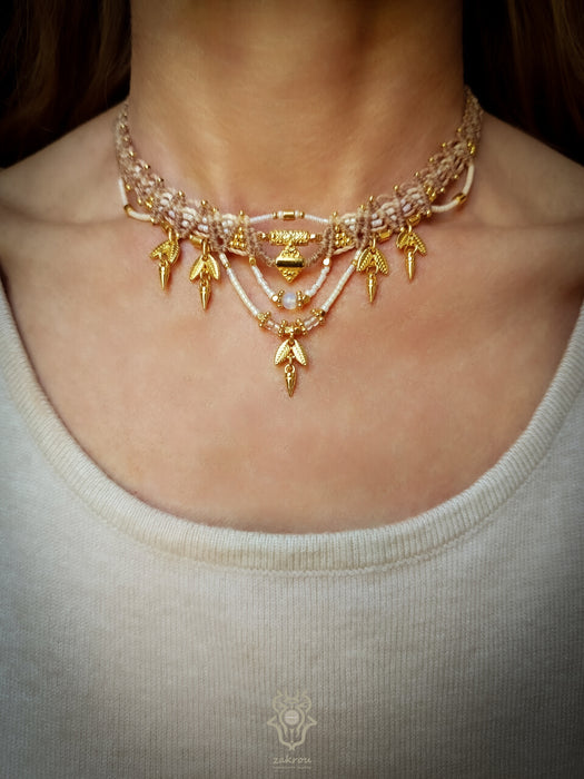 New small macrame choker necklace, Festival tribal choker
