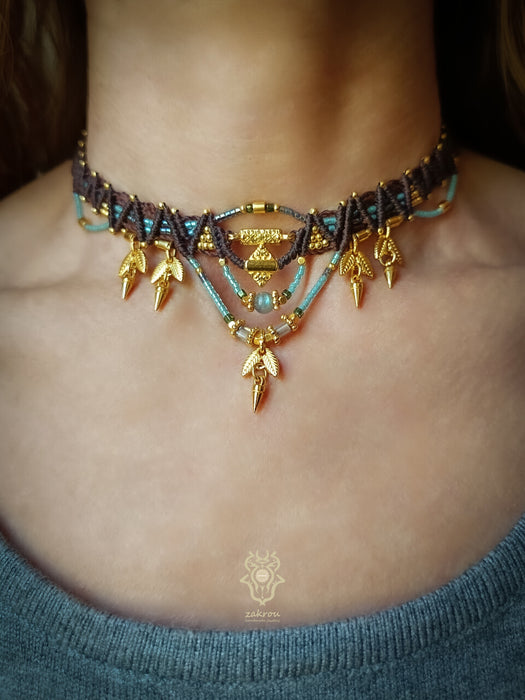 New small festival choker necklace, Native jewel design with charms
