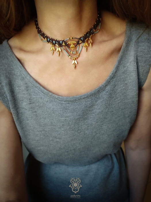 New small festival choker necklace, Native jewel design with charms
