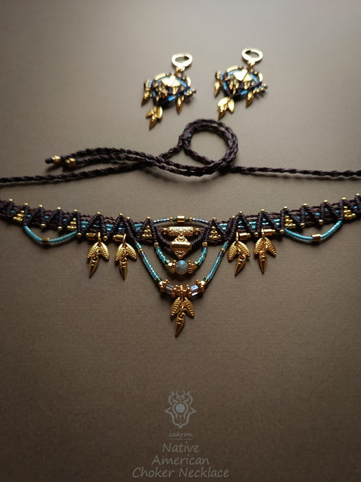 Small festival choker necklace, Tribal macrame necklace