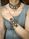 Labradorite choker macrame necklace with gold details, Micromacrame jewellery
