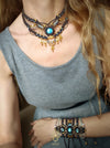 Labradorite choker macrame necklace with gold details, Micromacrame jewellery