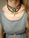 Labradorite choker macrame necklace with gold details, Micromacrame jewellery