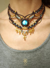 Labradorite choker macrame necklace with gold details, Micromacrame jewellery