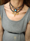 Labradorite choker macrame necklace with gold details, Micromacrame jewellery