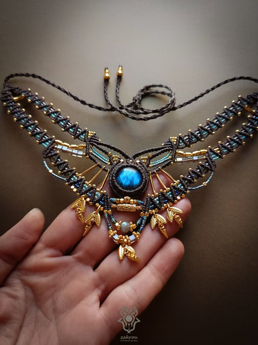 New Labradorite macrame necklace with charms, Bohemian festival choker