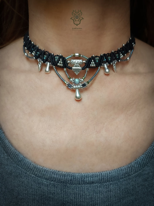 New bohemian chic choker necklace, Small native necklace with drops