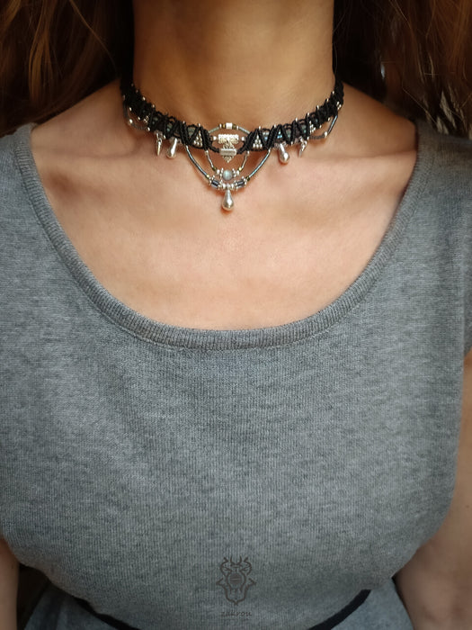 New bohemian chic choker necklace, Small native necklace with drops