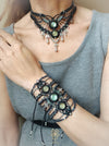 Macrame chokernecklace Prehnite & Labradorite crystals, Silver plated adornments