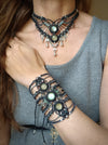 Macrame chokernecklace Prehnite & Labradorite crystals, Bohemian jewellery