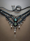 Bohemian macrame necklace with drops, Labradorite Prehnite party-choker necklace