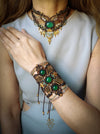Bohemian macrame jewelry set, Emerald Agate festival-choker necklace & cuff bracelet