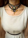 Prehnite & Chalcedony macrame tribal necklace with charms