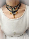 Prehnite & Chalcedony macrame choker necklace, Bohemian necklace