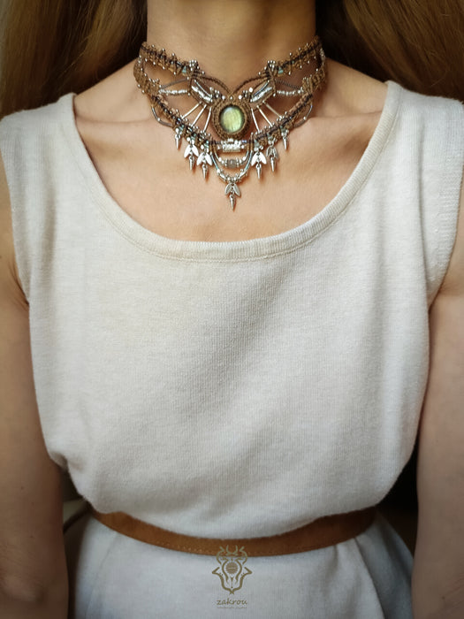 Labradorite macrame necklace, Festival micromacrame choker
