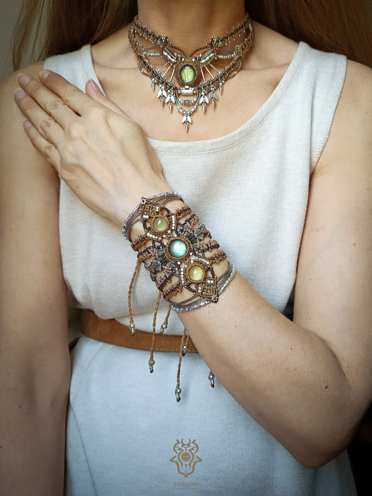 Macrame tribal necklace with Labradorite, Choker party necklace native style